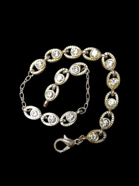 Delicate Gold-Tone Plated Clear Crystal Link Bracelet